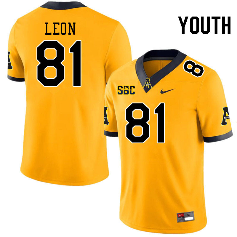 Youth #81 Jose Leon Appalachian State Mountaineers College Football Jerseys Stitched-Gold